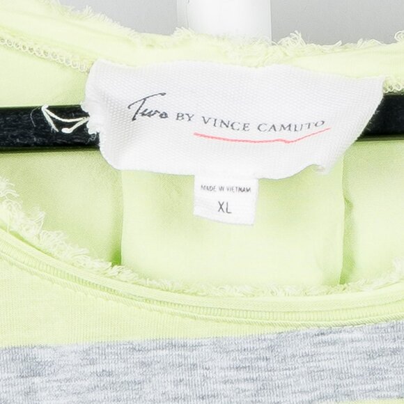 Two Vince Camuto Shirt XL Womens Gray Yellow Neon Peekaboo Striped Short Sleeve - Picture 4 of 6